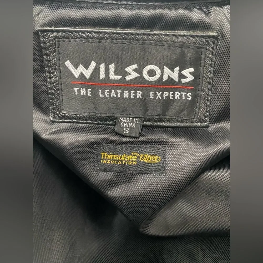 Wilson’s Blk Leather Double Breasted Belted Button Up Full Length Trench Coat M - Picture 12 of 14